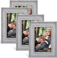 boichen rustic farmhouse gray washed distressed 5x7 frame (4-pack) with glass cover - wall or stand photo frame set, ready to hang or stand - rotatable backing логотип