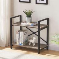 📚 bon augure compact small space bookshelf, 2 shelf low metal bookcase, industrial shelving unit with short dark gray oak shelves логотип