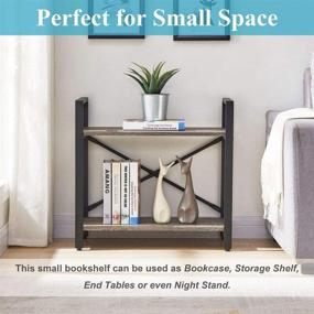 img 3 attached to 📚 BON AUGURE Compact Small Space Bookshelf, 2 Shelf Low Metal Bookcase, Industrial Shelving Unit with Short Dark Gray Oak Shelves