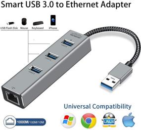 img 1 attached to 🔌 JAVONTEC USB to Ethernet Adapter with 3 Port USB 3.0 Hub - Fast Wired Network Converter for Laptops, Computers, Tablets and More