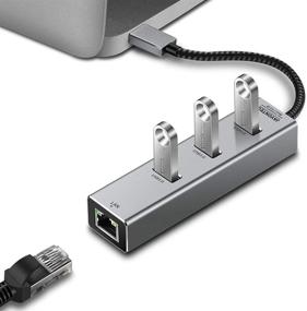 img 4 attached to 🔌 JAVONTEC USB to Ethernet Adapter with 3 Port USB 3.0 Hub - Fast Wired Network Converter for Laptops, Computers, Tablets and More