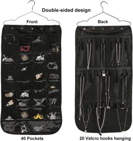 img 3 attached to HannieHoney Double Sided Hanging Jewelry Organizer: Ultimate Black Wall Mount Storage with 40 Pockets, 20 Hook and Loops for Necklaces and Earrings