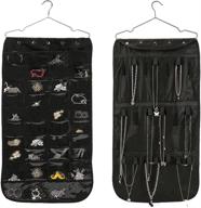 hanniehoney double sided hanging jewelry organizer: ultimate black wall mount storage with 40 pockets, 20 hook and loops for necklaces and earrings логотип