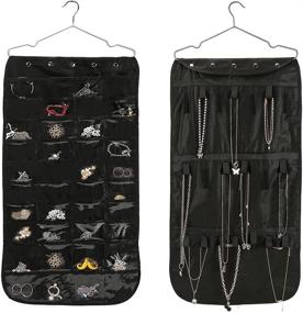 img 4 attached to HannieHoney Double Sided Hanging Jewelry Organizer: Ultimate Black Wall Mount Storage with 40 Pockets, 20 Hook and Loops for Necklaces and Earrings