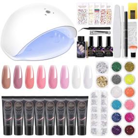 img 4 attached to 💅 COOSERRY Poly Gel Nail Kit - 8 Colors Nail Extension Gel Set with 48W Led Lamp - Clear Pink Builder Gel for Nails, Slip Solution, Top & Base Coat, Rhinestone Glitter for Nail Manicure - Beginner Starter Kit
