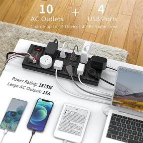 img 2 attached to 🔌 【5 Foot & 10 Outlet & 4 USB Port】 SUPERDANNY Power Strip 2800J Surge Protector 15 Amps, 5ft Extension Cord Mountable Outlet Extender Multi-Protection Flat Plug for iPhone iPad Tablet Home Office Dorm - Black