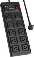🔌 【5 foot & 10 outlet & 4 usb port】 superdanny power strip 2800j surge protector 15 amps, 5ft extension cord mountable outlet extender multi-protection flat plug for iphone ipad tablet home office dorm - black logo