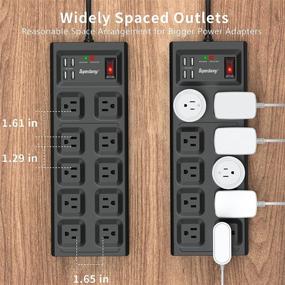 img 3 attached to 🔌 【5 Foot & 10 Outlet & 4 USB Port】 SUPERDANNY Power Strip 2800J Surge Protector 15 Amps, 5ft Extension Cord Mountable Outlet Extender Multi-Protection Flat Plug for iPhone iPad Tablet Home Office Dorm - Black