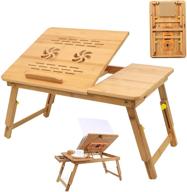 🎋 бамбуковый лаптоп с столиком-подносом для кровати - охлаждающий лаптоп, регулируемый завтрак в кровати со скатывающимся верхом, выдвижным ящиком, складными ножками - идеально подходит для еды, чтения, работы на диване. логотип