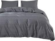 🛏️ gray grid comforter set by wake in cloud - 100% cotton, soft microfiber fill bedding with white modern geometric print on dark grey - queen size (3pcs) logo