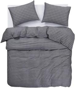 img 1 attached to 🛏️ Gray Grid Comforter Set by Wake In Cloud - 100% Cotton, Soft Microfiber Fill Bedding with White Modern Geometric Print on Dark Grey - Queen Size (3pcs)
