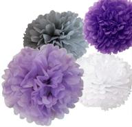 🎉 12pcs mixed lavender purple grey white tissue pom poms paper flower set - perfect fluffy decoration for wedding, bridal shower, and parties logo