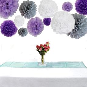 img 3 attached to 🎉 12pcs Mixed Lavender Purple Grey White Tissue Pom Poms Paper Flower Set - Perfect Fluffy Decoration for Wedding, Bridal Shower, and Parties