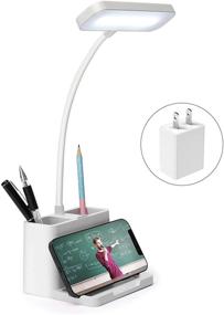 img 4 attached to Resovo LED Desk Lamp with Adapter - 2 Pen Holder/2 Phone Stand - 3 Color Modes & Dimmable Brightness - 360° Flexible Gooseneck Reading Lamp - Eye-Protection for Students, Dorm Reading - White