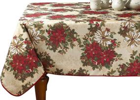 img 2 attached to Enhance Your Christmas Décor 🎄 with the Elegant Violet Linen Poinsettia Tablecloth