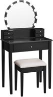 💄 vasagle vanity set: elegant black dressing table with mirror, 10 light bulbs, stool, and 5 drawers - 27.6 x 15.7 x 52.8 inches logo