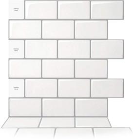 img 4 attached to 🔳 Art3d Peel and Stick Backsplash: 10-Sheet 12x12 Subway 3D Wall Panels in Mono White with Gray Grout for Effortless Home Renovation