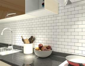 img 2 attached to 🔳 Art3d Peel and Stick Backsplash: 10-Sheet 12x12 Subway 3D Wall Panels in Mono White with Gray Grout for Effortless Home Renovation