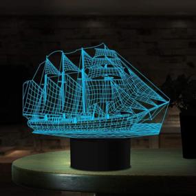 img 3 attached to Sail Ship Boat 3D Lamp Optical Illusion Night Light For Baby Nursery 7 Changing Color Toys Gift Best Bedroom Additions Home Decoration By YKLWORLD