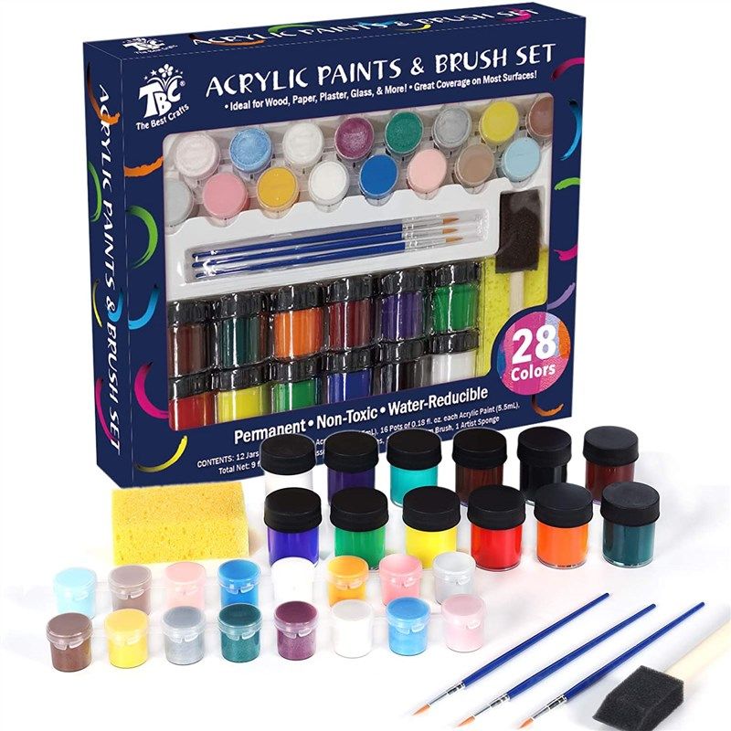 Complete Acrylic Paint Set – 24х Rich Pigment Colors – 12x Art Brushes with  Bonus Paint Art Knife & Sponge – for Painting Canvas, Clay, Ceramic 