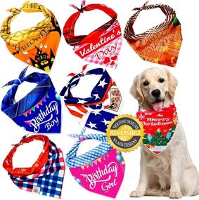 img 4 attached to 🐶 7 Pack Reversible Holiday Dog Bandanas: Versatile Pet Gift with Patriotic Prints, Plaid Scarf Underside, Triangle Bibs, and Costume Options for Small to Large Dogs
