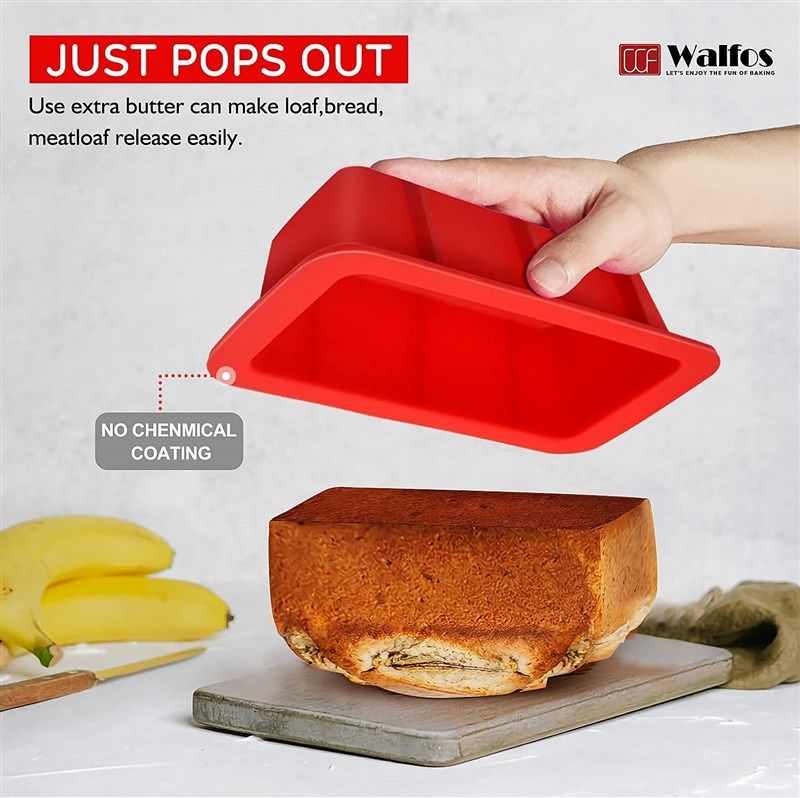 Walfos Silicone Loaf Pan - Non-Stick Silicone Bread Pan, Just PoP Out!  Perfect for Bread, Cake, Brownies, Meatloaf, BPA Free & Dishwasher Safe  (Mini