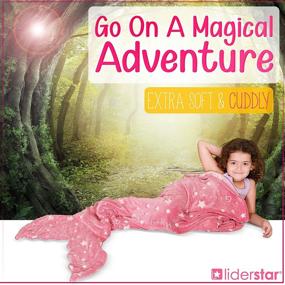 img 2 attached to 🌟 Sparkle and Dream with Mermaid Tail Blanket - Glowing in The Dark Fishtail Throw for Kids, Featuring Stars and Positive Words - Cozy and Plush Fleece - Includes UV Flashlight, Perfect Birthday Gift for Girls in Pink