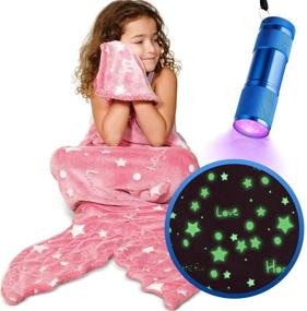 img 4 attached to 🌟 Sparkle and Dream with Mermaid Tail Blanket - Glowing in The Dark Fishtail Throw for Kids, Featuring Stars and Positive Words - Cozy and Plush Fleece - Includes UV Flashlight, Perfect Birthday Gift for Girls in Pink