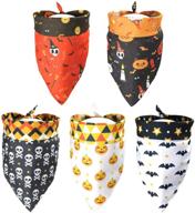 🐶 set of 5 halloween dog bandanas – 10 reversible patterns, washable triangle pet scarfs, neckerchiefs, and bibs – pumpkin, skeleton, ghost, bat, candy and bones – ideal for halloween party dog collars logo