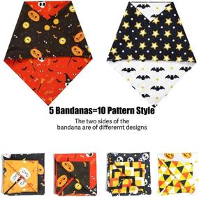 img 3 attached to 🐶 Set of 5 Halloween Dog Bandanas – 10 Reversible Patterns, Washable Triangle Pet Scarfs, Neckerchiefs, and Bibs – Pumpkin, Skeleton, Ghost, Bat, Candy and Bones – Ideal for Halloween Party Dog Collars