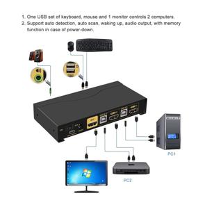 img 2 attached to KVM-переключатель с двумя портами высокой производительности: общий доступ к клавиатуре, мыши и монитору 4K между 2 ПК/ноутбуками/DVR/NVR с поддержкой аудио