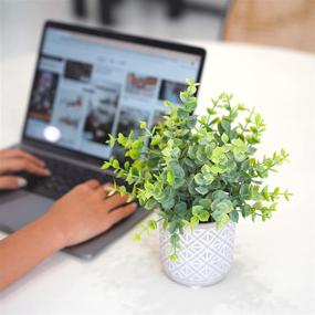 img 2 attached to Small Artificial Plant - Indoor Home Decor - Mini Faux Plant for 🌱 Shelves - White Bathroom Decor - Potted Fake Plant for Office Desk Shelf Decoration