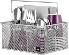 img 4 attached to 🍴 Mindspace Utensil Holder, Kitchen Condiment Organizer and Flatware Caddy - Mesh Collection in Silver