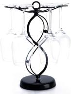 🍷 stylish freestanding countertop wine glass holder - premium stemware storage rack with 6 hooks in sleek black metal finish logo