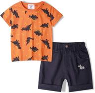 👕 fruitsunchen little boys 2 pcs short sets: cute dinosaur t-shirt & shorts outfit set - 100% cotton logo