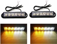 taswk 6 led lights bar: super bright caution flashing lights for trucks, cars, vans - white & yellow (2 pcs) logo