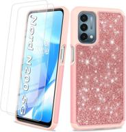 📱 unpey glitter phone case with tempered glass screen protectors for oneplus nord n200 5g – rose gold, cute bling design & dual layer hybrid cover, sparkle cell phone case for women and girls logo