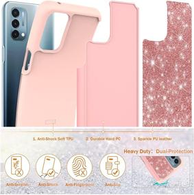 img 2 attached to 📱 UNPEY Glitter Phone Case with Tempered Glass Screen Protectors for OnePlus Nord N200 5G – Rose Gold, Cute Bling Design & Dual Layer Hybrid Cover, Sparkle Cell Phone Case for Women and Girls