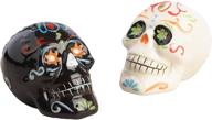 💀 ceramic salt and pepper shakers set - skull day of the dead los muertos - spices dispenser - ideal for pepper, kosher, and himalayan salts, set of 2 - black and white logo