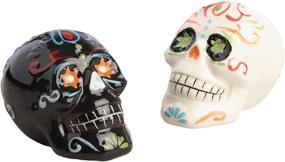 img 1 attached to 💀 Ceramic Salt and Pepper Shakers Set - Skull Day of the Dead Los Muertos - Spices Dispenser - Ideal for Pepper, Kosher, and Himalayan Salts, Set of 2 - Black and White