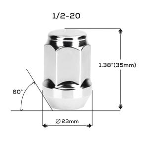 img 3 attached to 🔩 Dynofit 1/2-20 Chrome Wheel Lug Nuts - Set of 20 Solid 1/2x20 Conical Seat Aftermarket Lugnuts for Durango, Journey, Viper, XJ, KJ, KK, CJ, Commander, XK, ZJ, WJ, WK, Liberty, TJ, JK, Explorer - Ideal for Tuner Rims