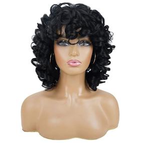 img 3 attached to 👩 Big Curly Short Curly Wigs for Black Women Andromeda Soft Black Kinky Curly Wig with Bangs Afro Loose Cute Curly Heat Resistant Natural Looking Synthetic Wig for African American Women: A Perfect Choice!