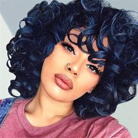 img 4 attached to 👩 Big Curly Short Curly Wigs for Black Women Andromeda Soft Black Kinky Curly Wig with Bangs Afro Loose Cute Curly Heat Resistant Natural Looking Synthetic Wig for African American Women: A Perfect Choice!