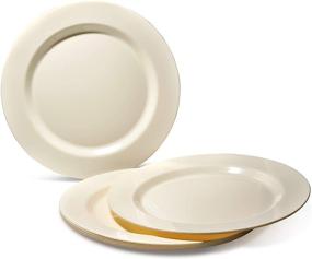 img 3 attached to 🍽️ 50 Pack of Heavyweight Premium Disposable Plastic Plates by OCCASIONS - Includes 25 Dinner Plates (10.5'') and 25 Cake Plates (6.25'') - Plain Ivory Color