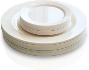 img 2 attached to 🍽️ 50 Pack of Heavyweight Premium Disposable Plastic Plates by OCCASIONS - Includes 25 Dinner Plates (10.5'') and 25 Cake Plates (6.25'') - Plain Ivory Color