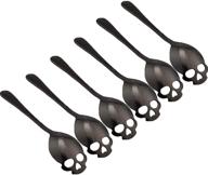 🍴 set of 6 black skull sugar spoon dessert, tea, coffee stirring spoons - 304 stainless steel logo