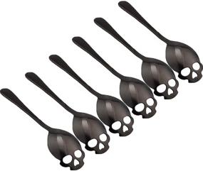 img 4 attached to 🍴 Set of 6 Black Skull Sugar Spoon Dessert, Tea, Coffee Stirring Spoons - 304 Stainless Steel