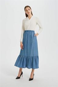 img 2 attached to Stylish Tronjori Womens Tencel Denim Long Midi Skirt with Pleated Hem - Effortlessly Elegant and Versatile