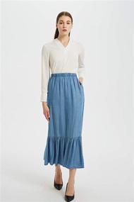 img 3 attached to Stylish Tronjori Womens Tencel Denim Long Midi Skirt with Pleated Hem - Effortlessly Elegant and Versatile