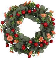 🍃 atloiizsr artificial eucalyptus wreaths: festive 18 inch door decor with red fruit eucalyptus and flower for fall & christmas - indoor/outdoor wall window decoration логотип